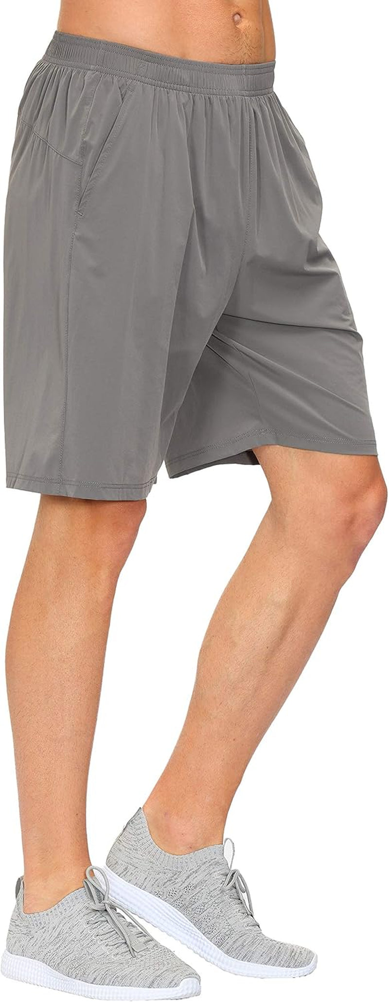 Mofiz Men'S Running Shorts Athletic Performance Shorts Gym Jogger Workout Shorts Zip Pockets Light Gray Size M