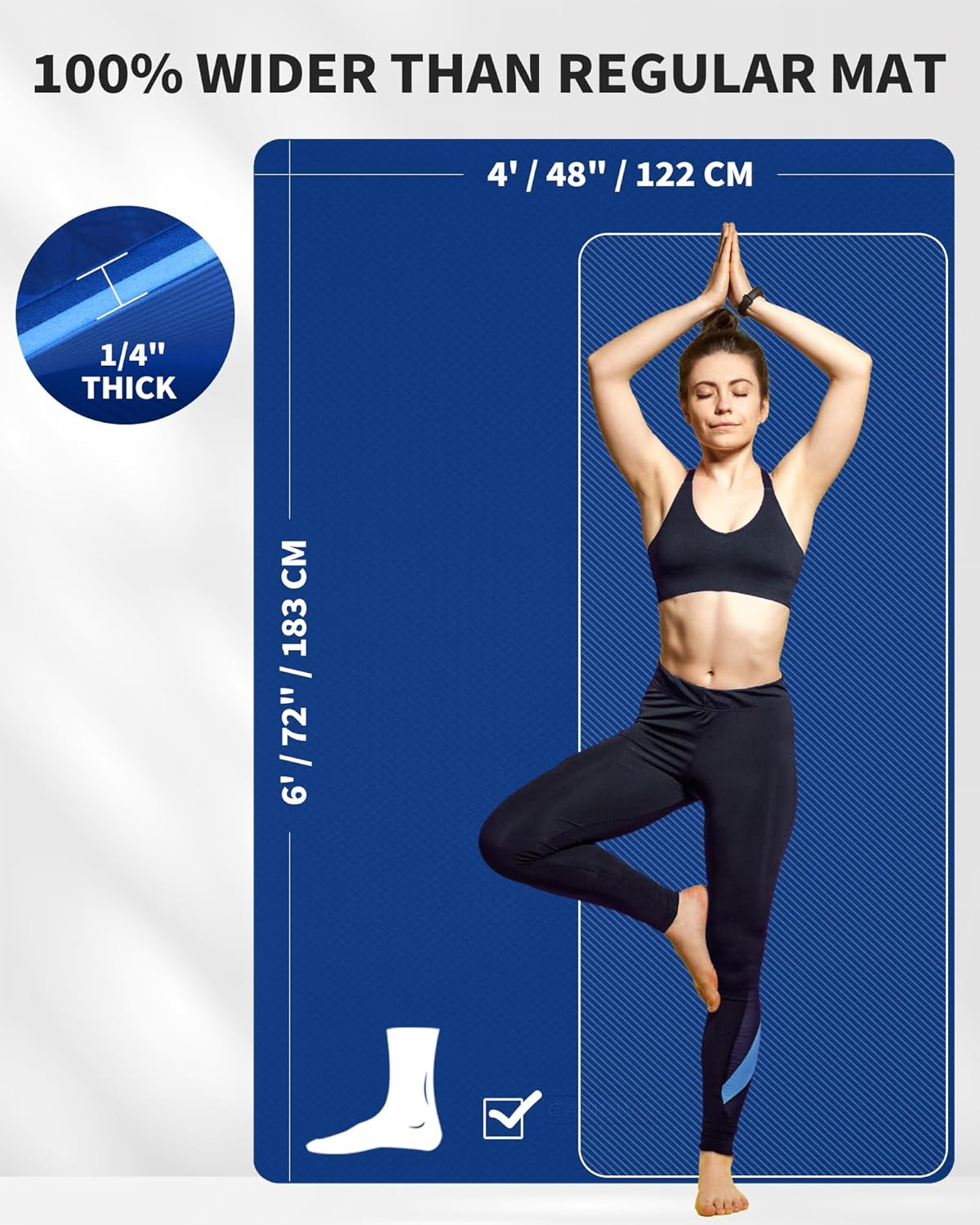 CAMBIVO Large Yoga Mat (6'X 4'), Extra Wide Workout Mat for Men and Women, Yoga Mat Thick 1/3 &1/4 Exercise Mats for Home Workout, Yoga, Pilates (Black,1/4 Inch)