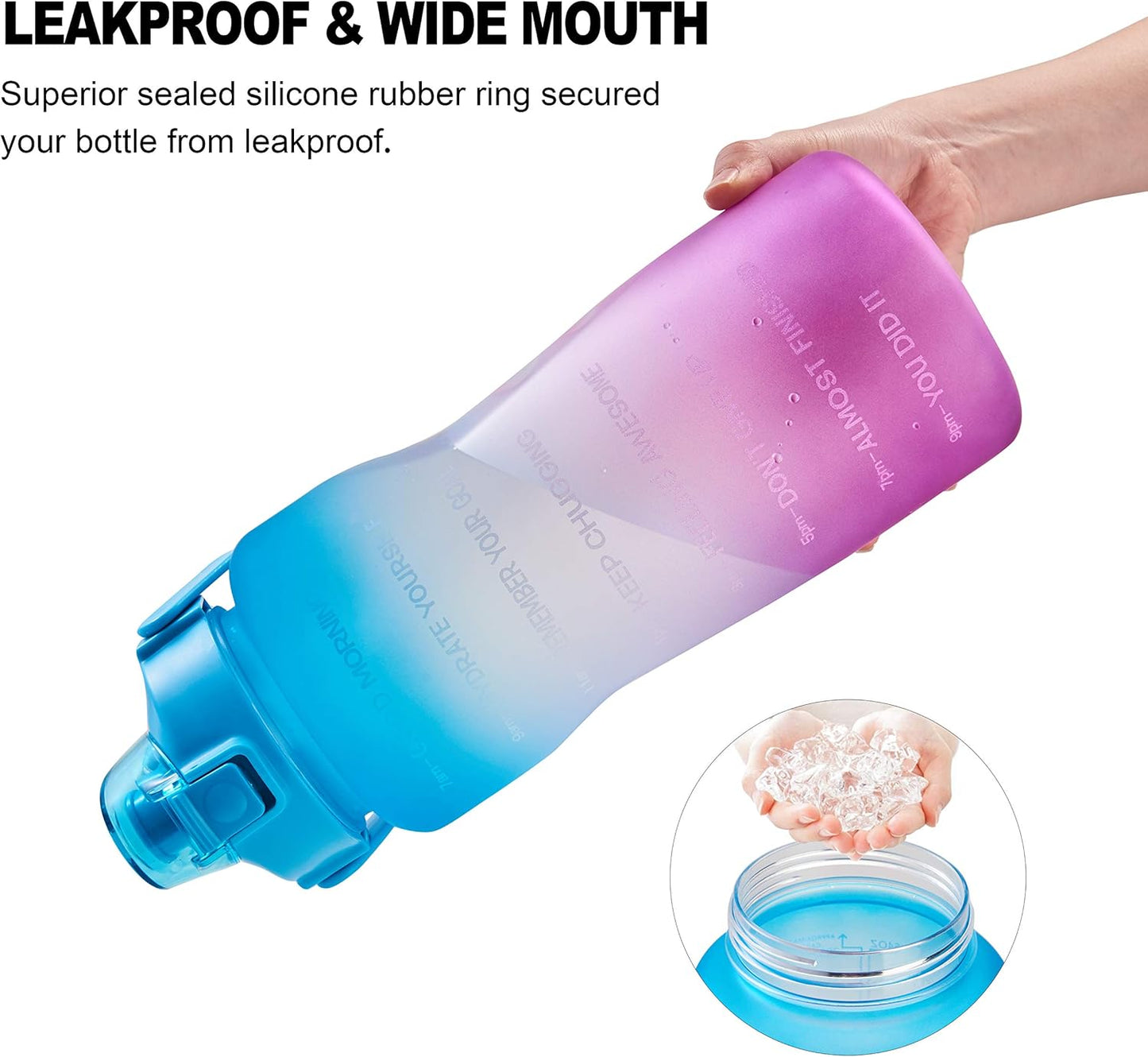 EYQ Half Gallon Water Bottle with Straw & Handle, Leakproof 64 Oz Motivational Sports Water Bottle with Time to Drink Ensure You Drink Enough Water for Indoor Outdoor Sports (Blue/Purple Gradient)