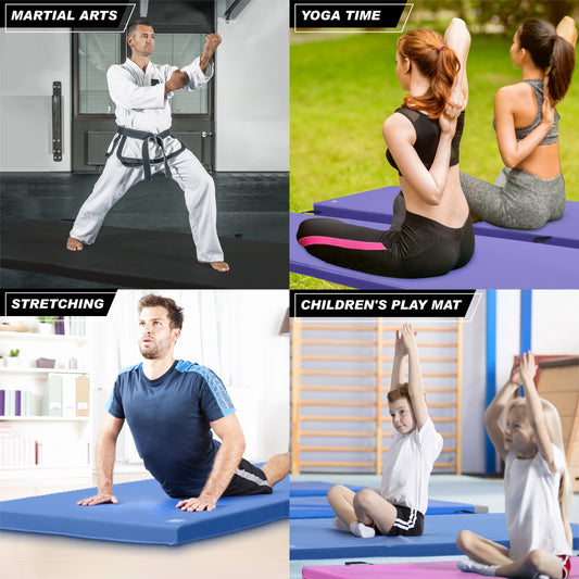 Tri-Fold Gymnastics Exercise Mat with Handles, 6' X 2' X 2", Blue