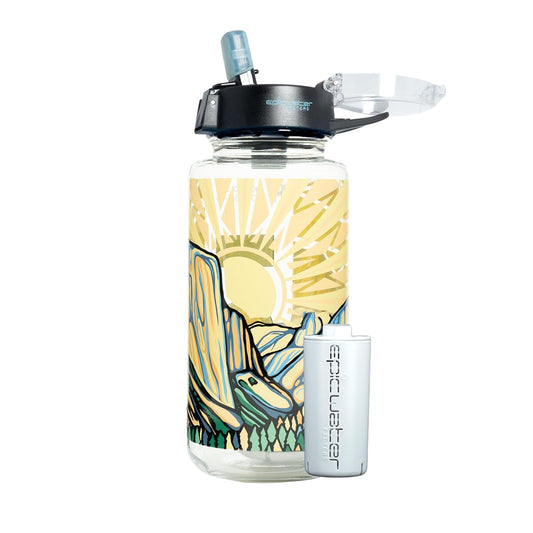 Epic Water Filters Nalgene OG Water Bottle with Filter, USA Made, BPA Free, Removes 99.99% Tap Water Contaminants, Forever Chemicals, Honnold Foundation Art, 32 Oz