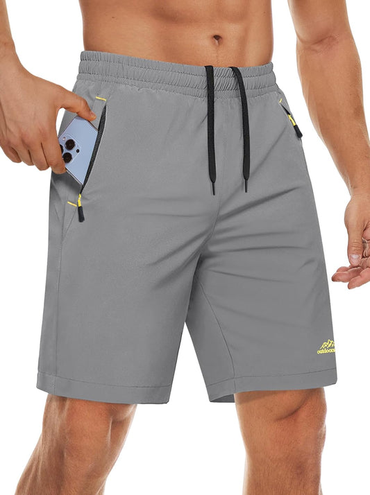 MAGCOMSEN Men'S Athletic Running Shorts 9" Quick Dry Lightweight Sport Workout Hiking Gym Shorts with Zipper Pockets