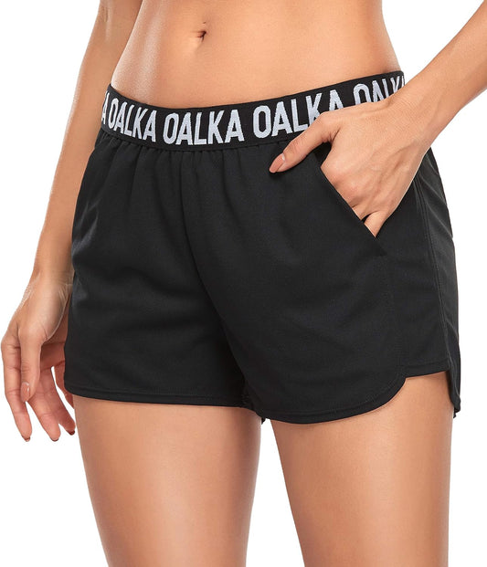 Oalka Women'S Running Shorts Out Side Pockets Sports Athletic Workout Fittness Lightweight Gym Shorts