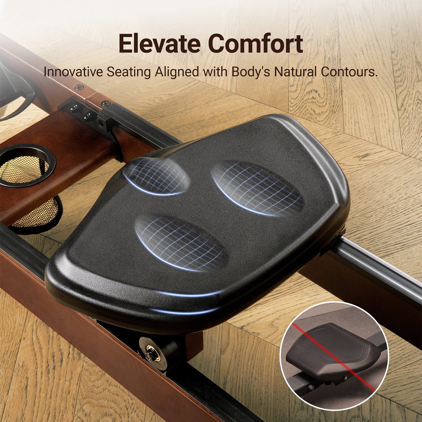 Water Rowing Machine for Home Use Solid Wood Rower with Pro Monitor,Newly Upgraded Seat Cushion,Easy Assembly, Bluetooth,App,Max 330Lb