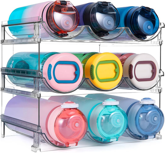 Water Bottle Organizer for Cabinet, 3 Pack Water Bottle Organization and Storage Shelf, Plastic Water Bottle Holder Rack for Fridge, Kitchen, Desktop