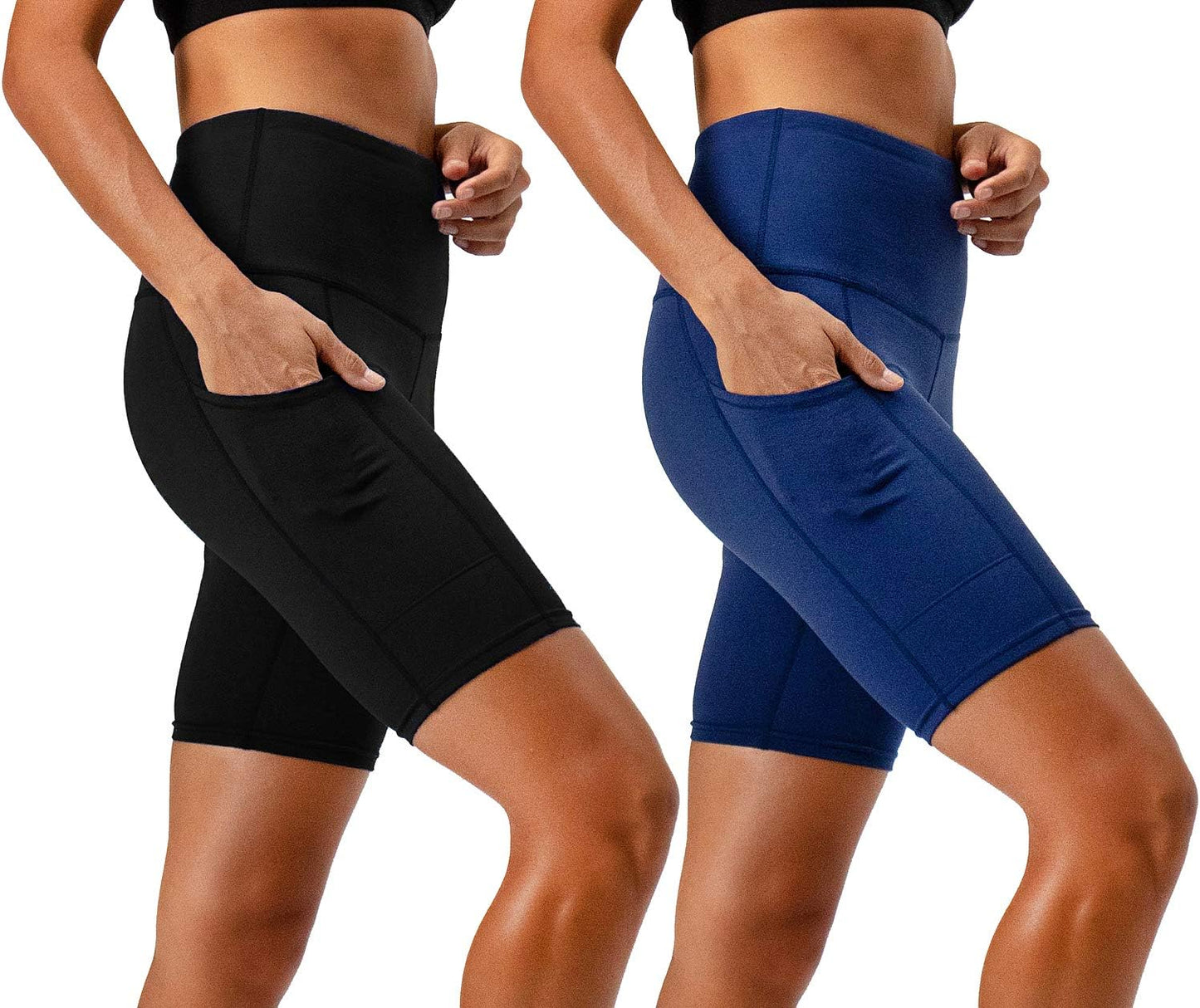 DEVOPS Women'S 2-Pack High Waist Workout Yoga Running Exercise Shorts with Side Pockets