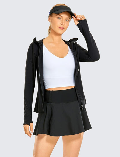 CRZ YOGA Women's Brushed Full Zip Hoodie Jacket for Sports and Exercise with Zippered Pockets