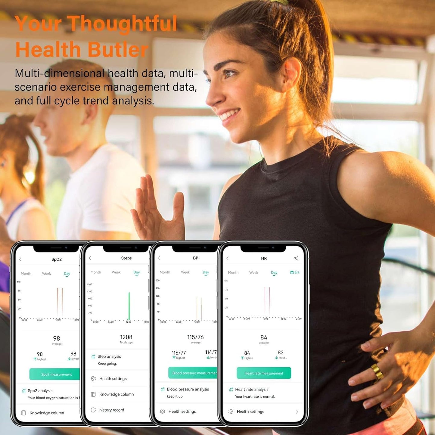 Health Tracker Fitness Sleep Monitor for Women (Gold9#)