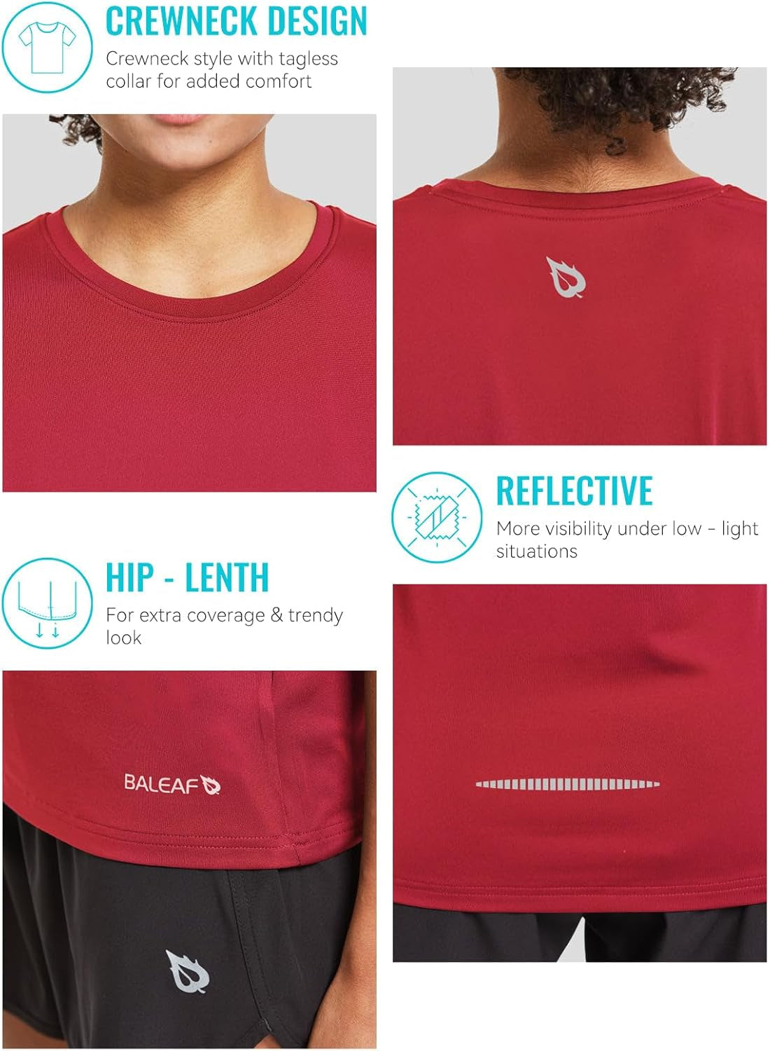 Baleaf Women'S Short Sleeve Running Workout Shirts Athletic Tops Lightweight Quick Dry Training Yoga Crewneck