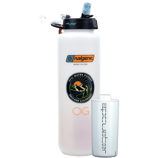 Epic Water Filters Nalgene OG Water Bottle with Filter, USA Made, BPA Free, Removes 99.99% Tap Water Contaminants, Forever Chemicals, White LDPE, 48 Oz