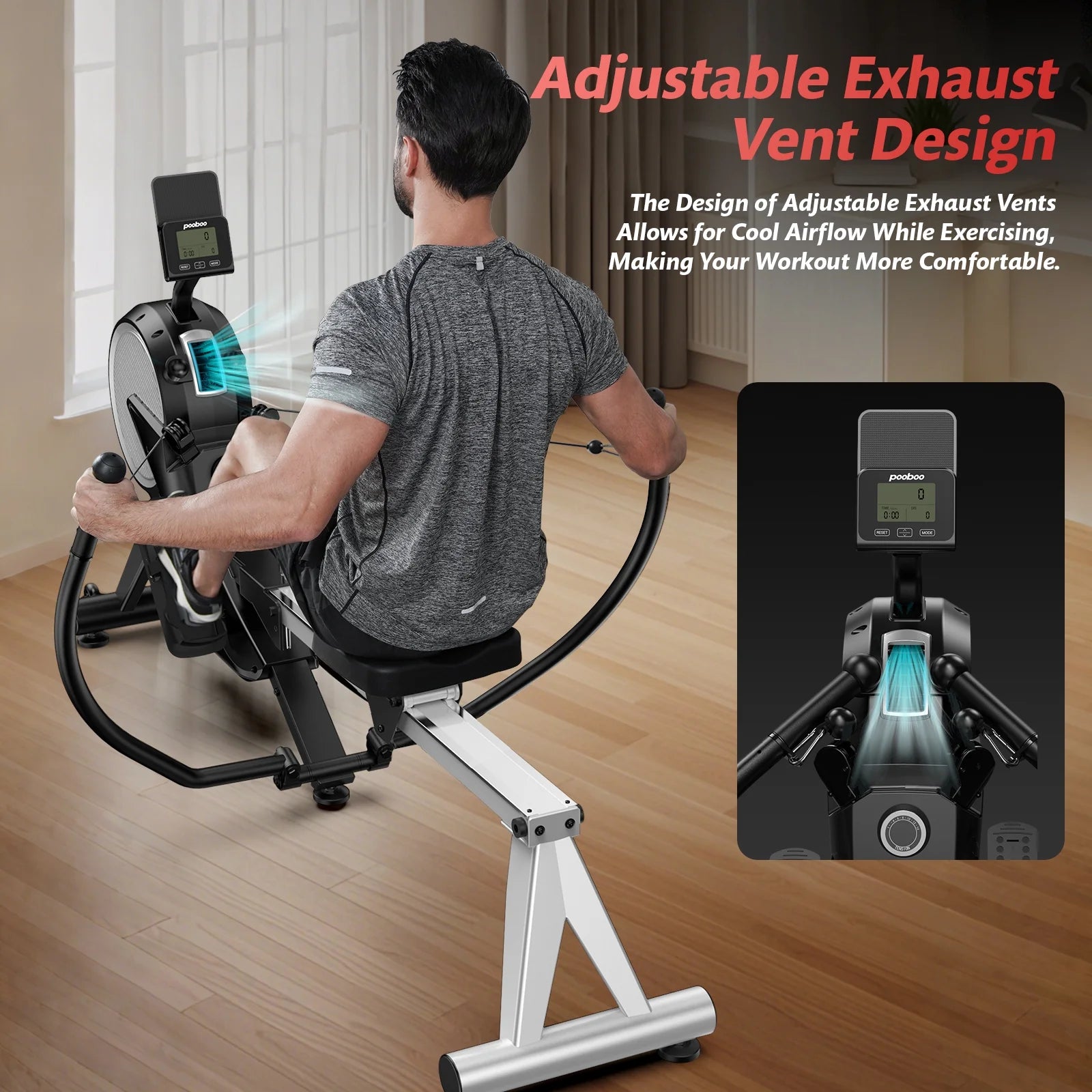 Dual Wind&Magnetic Rowing Machine 450Lbs Weight Capacity Foldable Exercise Rower Full Motion Air Rower Machine with Built-In Bluetooth App for Home Cardio Workout