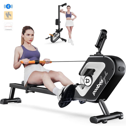 Magnetic Rowing Machines Rower Foldable with 8 Level Resistance Indoor Rower Machines with Digital Monitor & Transport Wheels Max Weight up to 350 Lbs