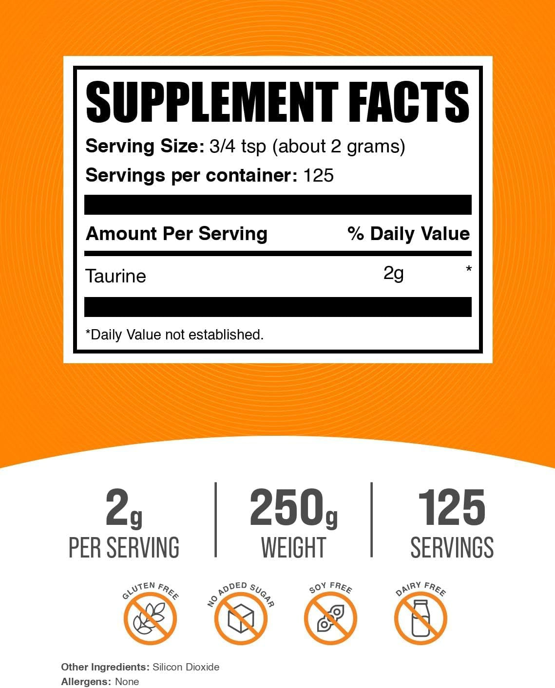 Bulksupplements.Com Taurine Powder - Taurine Supplement, Amino Acid Supplement for Energy - Unflavored & Gluten Free, 2G per Serving, 250G (8.8 Oz) (Pack of 1)
