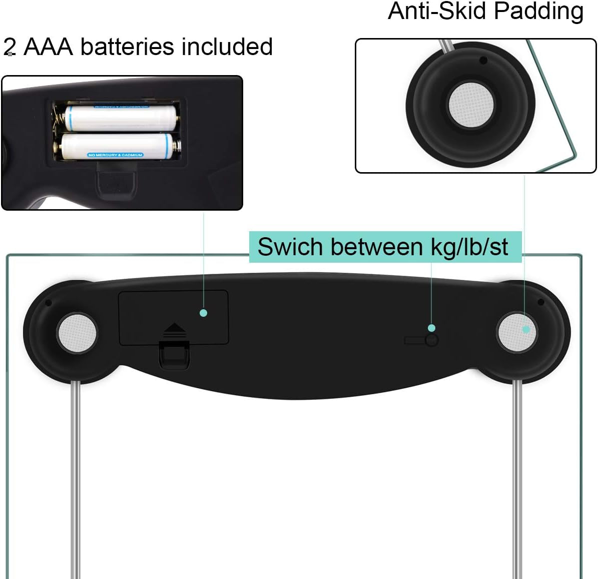 Malama Digital Body Weight Bathroom Scale, Weighing Scale with Step-On Technology, LCD Backlit Display, 400 Lbs Accurate Weight Measurements, Black