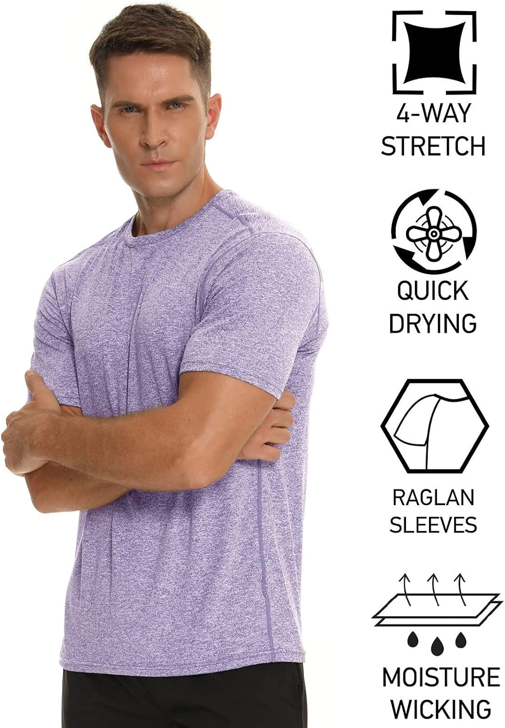 LEDING Mens Shirt Workout Running 2 Pack or 1 Pack Sports Short Sleeve Moisture Wicking Quick Dry Gym T Shirts