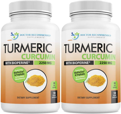 Turmeric Curcumin with Bioperine - 360 Veggie Capsules - 2250Mg 95% Curcuminoids with Black Pepper Supplement and Triphala (Pack of 2)