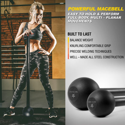 Yes4All Steel Mace Bell for Comprehensive Strength Training - Enhance Full Body, Muscle, Shoulder, Grip, and Forearm Workouts for Rehabilitation and Stretching, Available in 5, 7, 10, 15, 20, 25, and 30 lbs for Both Men and Women