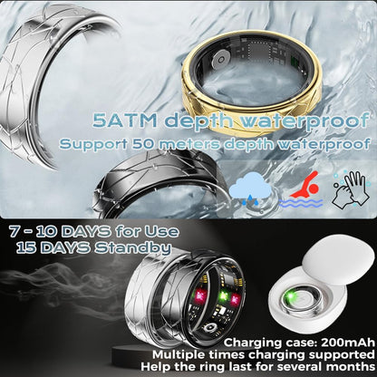 Smart Ring Fitness Tracker Sleep Tracking Heart Rate Monitor Pedometer, Waterproof Activity Tracker Fitness Ring Steps Counter, Gesture Controls for Short Video, 8 Days Battery Life, Silver, #12