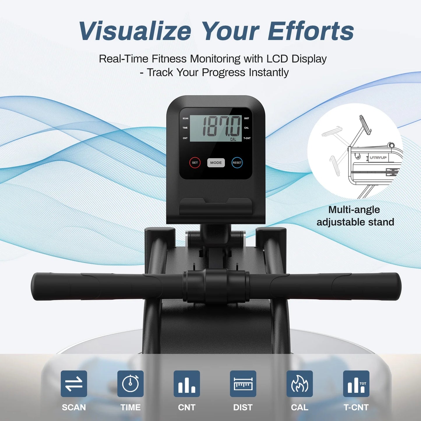 Rowing Machine 16 Levels of Quiet Resistance, Water Rowing with LCD Monitor, 350 Lbs Weight Capacity for Home Use