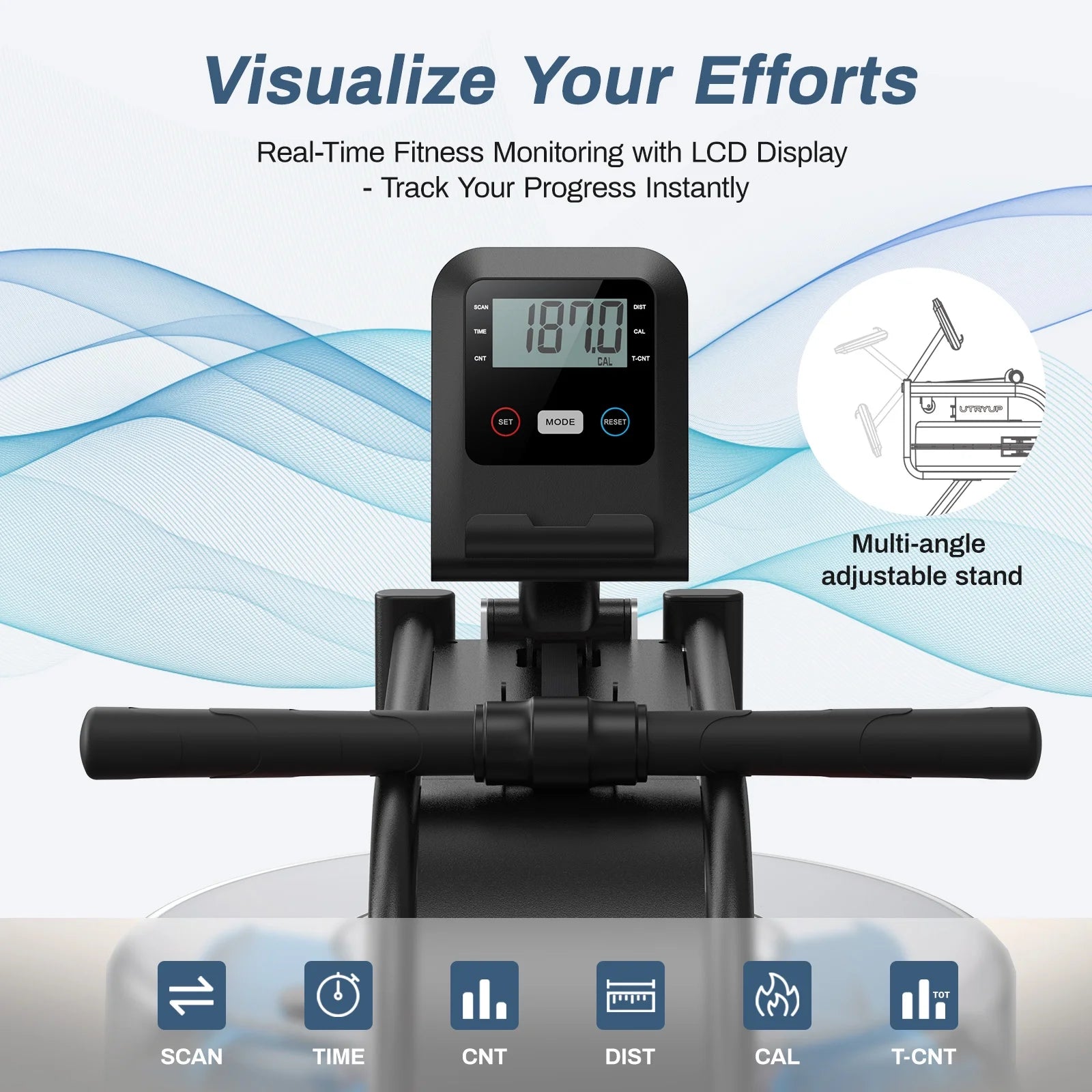Rowing Machine 16 Levels of Quiet Resistance, Water Rowing with LCD Monitor, 350 Lbs Weight Capacity for Home Use