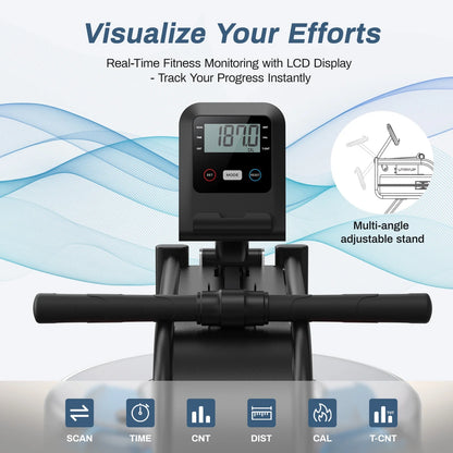 Rowing Machine 16 Levels of Quiet Resistance, Water Rowing with LCD Monitor, 350 Lbs Weight Capacity for Home Use