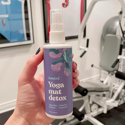 ASUTRA Yoga Mat Cleaner Spray (Peaceful Lavender), 4 Fl Oz - No Slippery Residue, Organic Essential Oils, Deep-Cleansing for Fitness Gear & Gym Equipment, Microfiber Towel Included