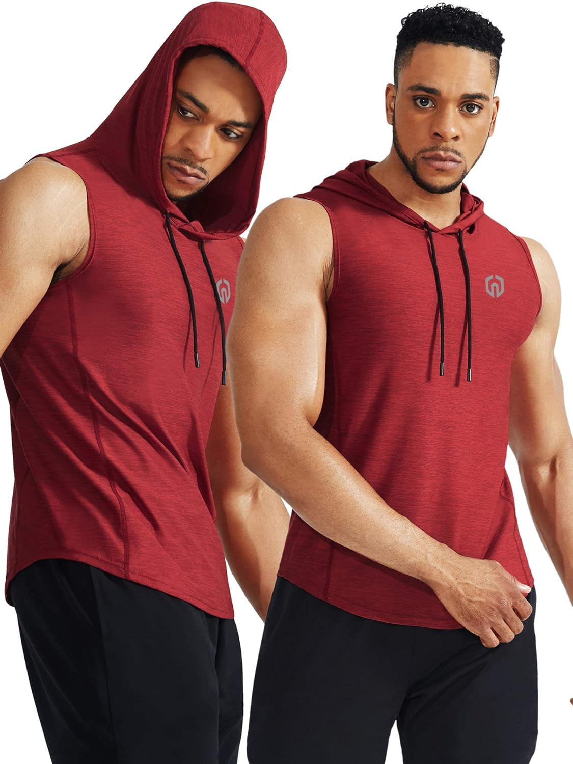 NELEUS Men'S 3 Pack Running Tank Tops Muscle Workout Athletic Shirts with Hoods,5067,Red/Light Green/Light Grey,Us 2XL,EU 3XL