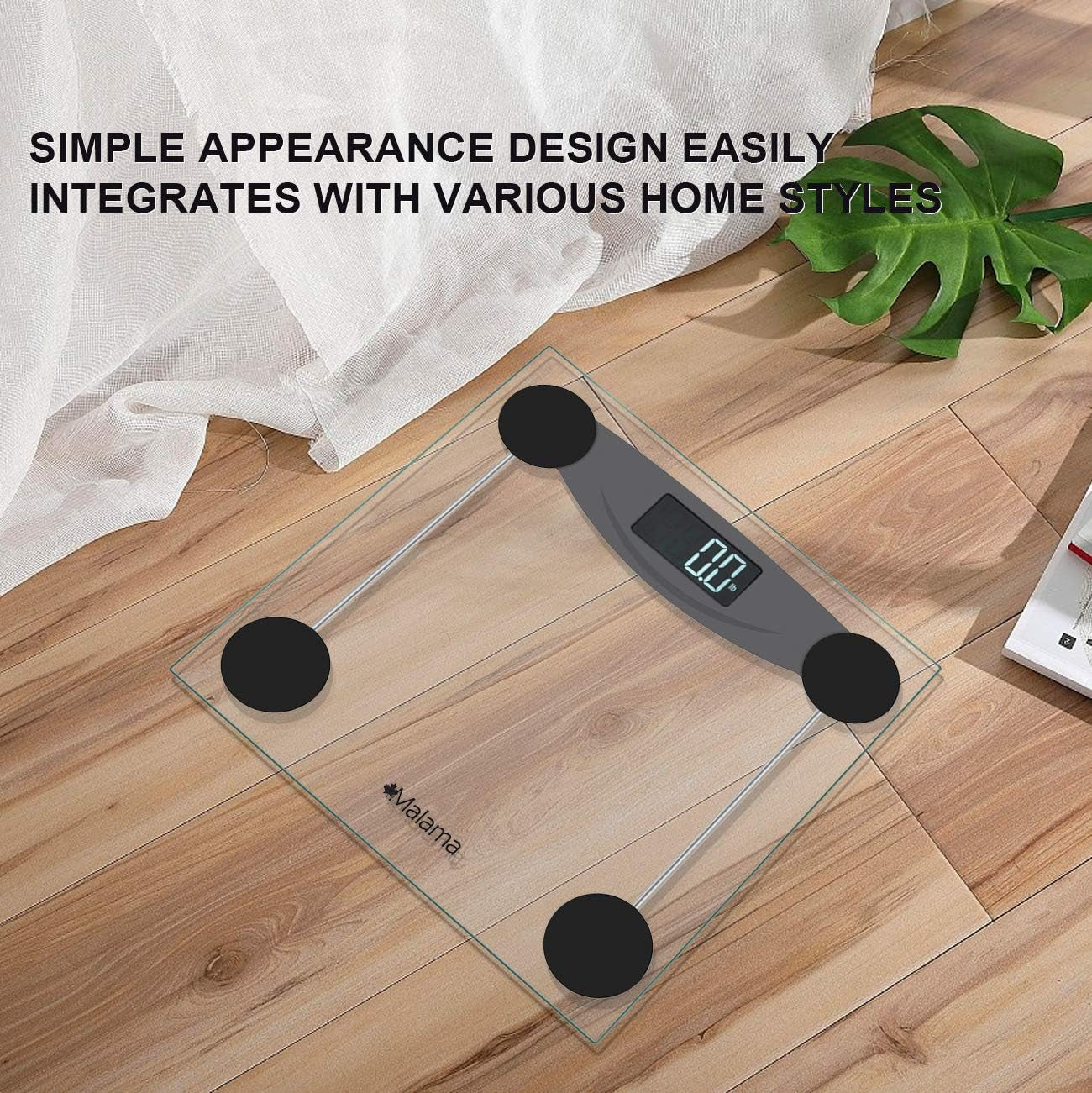 Malama Digital Body Weight Bathroom Scale, Weighing Scale with Step-On Technology, LCD Backlit Display, 400 Lbs Accurate Weight Measurements, Black