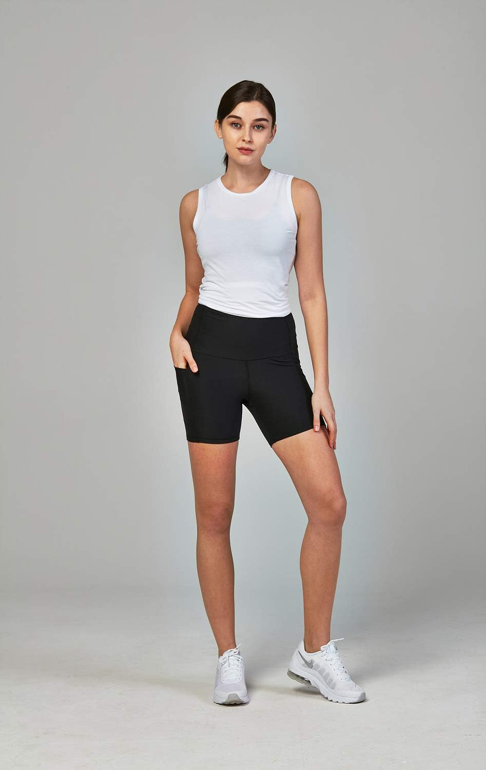 DEVOPS Women'S 2-Pack High Waist Workout Yoga Running Exercise Shorts with Side Pockets