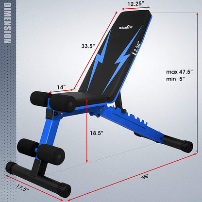 STOZM Adjustable Weight Bench / Utility Weight Bench with Foldable Design - Multi-Purpose Flat/Incline/Decline Bench for Home Gym (Cobalt) (UXT5)