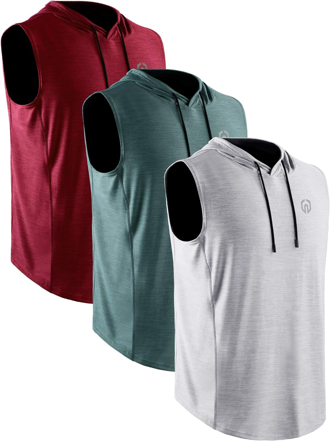 NELEUS Men'S 3 Pack Running Tank Tops Muscle Workout Athletic Shirts with Hoods,5067,Red/Light Green/Light Grey,Us 2XL,EU 3XL