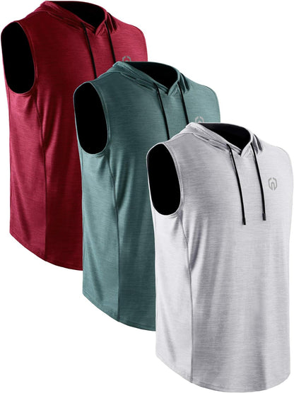 NELEUS Men'S 3 Pack Running Tank Tops Muscle Workout Athletic Shirts with Hoods,5067,Red/Light Green/Light Grey,Us 2XL,EU 3XL