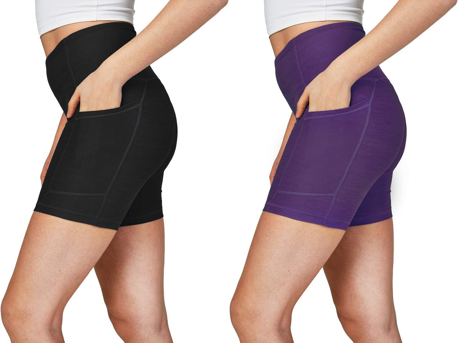 DEVOPS Women'S 2-Pack High Waist Workout Yoga Running Exercise Shorts with Side Pockets