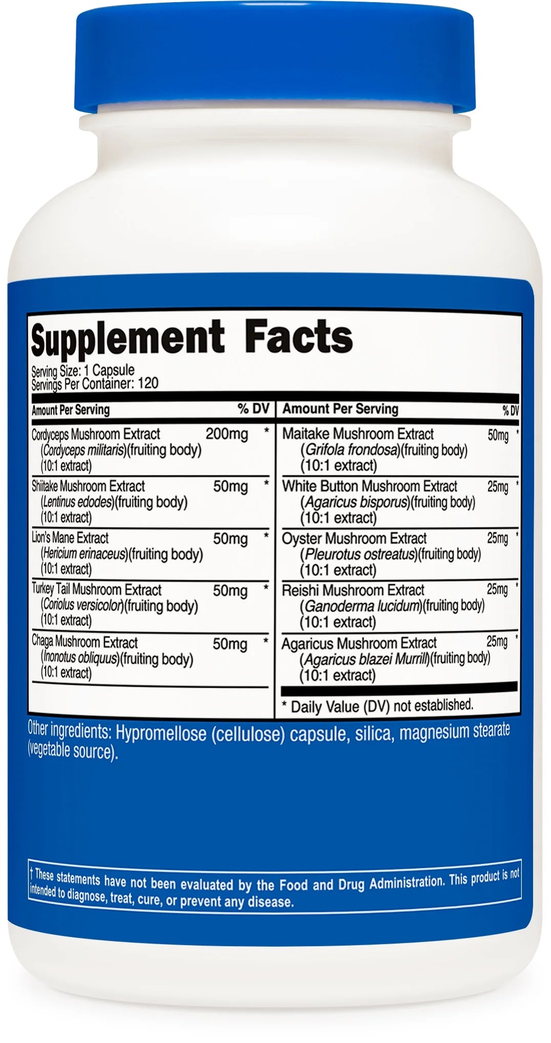 Mushroom Complex Supplement, 120 Capsules - 10 Mushroom Blend - Supplement