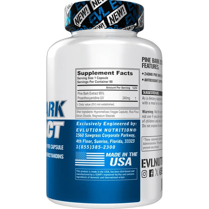 Pine Bark Extract - Antioxidant Support - 240 Mg Pine Bark Extract per Capsule - 95% Proanthocyanidins - Vegan & Non-Gmo - Dietary Supplement - 90 Servings - 90 Veggie Capsules