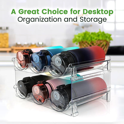 Water Bottle Organizer for Cabinet, 3 Pack Water Bottle Organization and Storage Shelf, Plastic Water Bottle Holder Rack for Fridge, Kitchen, Desktop