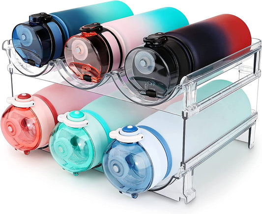 Water Bottle Organizer for Cabinet, 3 Pack Water Bottle Organization and Storage Shelf, Plastic Water Bottle Holder Rack for Fridge, Kitchen, Desktop