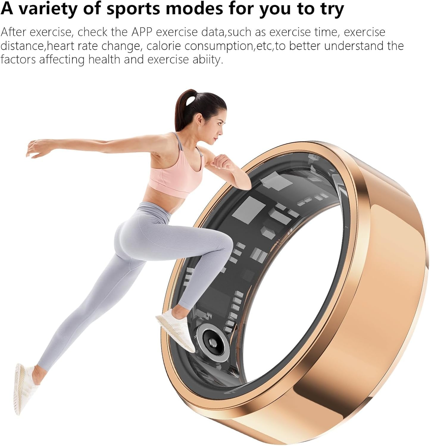 Fitness Tracker Smart Ring, Step Counter for Walking, Heart Rate Blood Oxygen Calorie Sleep Tracker Health Ring, IP68 Waterproof Design, Stainless Steel, 5-7 Days Battery Life(Rose Gold, US11)