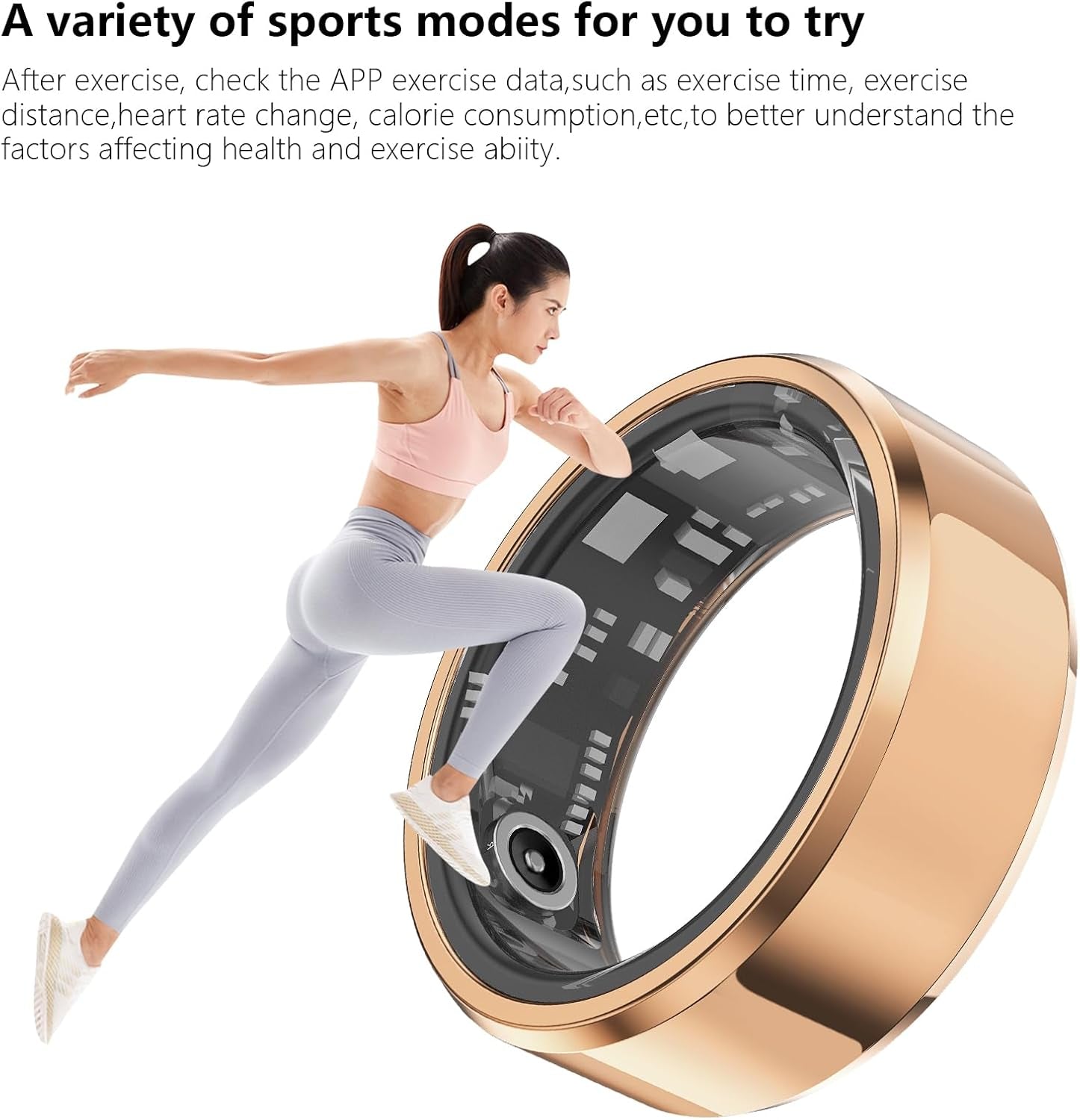 Fitness Tracker Smart Ring, Step Counter for Walking, Heart Rate Blood Oxygen Calorie Sleep Tracker Health Ring, IP68 Waterproof Design, Stainless Steel, 5-7 Days Battery Life(Rose Gold, US11)