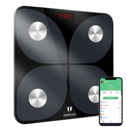 Body Fat Scale, Smart Bathroom Weight Scale Wireless BMI Body Composition Monitor, High Precision Health Analyzer with Smartphone App for Fitness Tracking 400Lbs/180Kg (Grey)