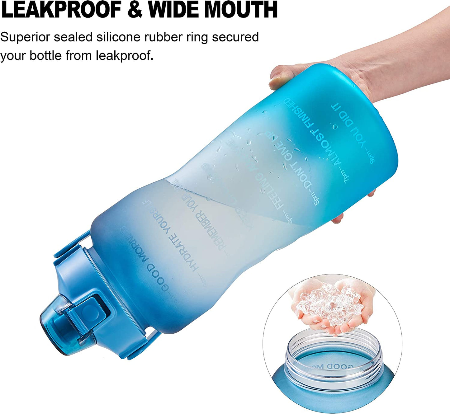 EYQ Half Gallon Water Bottle with Straw & Handle, Leakproof 64 Oz Motivational Sports Water Bottle with Time to Drink Ensure You Drink Enough Water for Indoor Outdoor Sports (Navy/Blue Gradient)