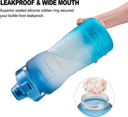 EYQ Half Gallon Water Bottle with Straw & Handle, Leakproof 64 Oz Motivational Sports Water Bottle with Time to Drink Ensure You Drink Enough Water for Indoor Outdoor Sports (Navy/Blue Gradient)