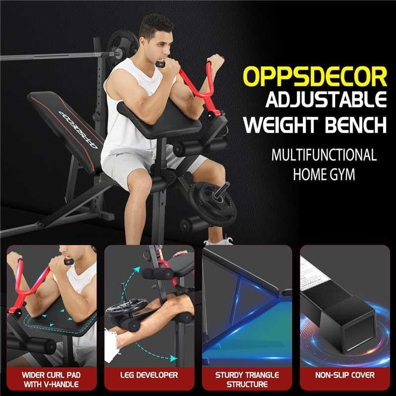 OPPSDECOR 900LBS Weight Bench Set with Squat Rack Preacher Curl Weight Bench with Leg Extension Bench Press Set Workout Bench for Home Gym Full Body Workout