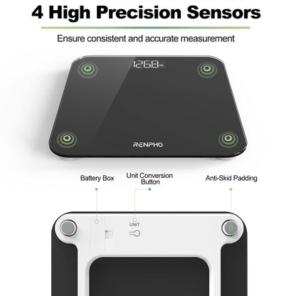 RENPHO Scale for Body Weight, Digital Bathroom Scale with Backlit LED Display, Highly Accurate & Measures Weight up to 400 Lb/180Kg, Batteries Included, Black-Core 1S