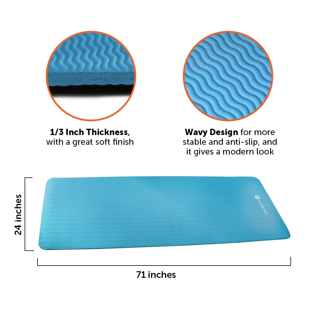 Thick Exercise Yoga Floor Mat Nbr 24 X 71 In., Great for Camping, Cardio Workouts, Pilates, Gymnastics, Carrying Strap Included (Light Blue)
