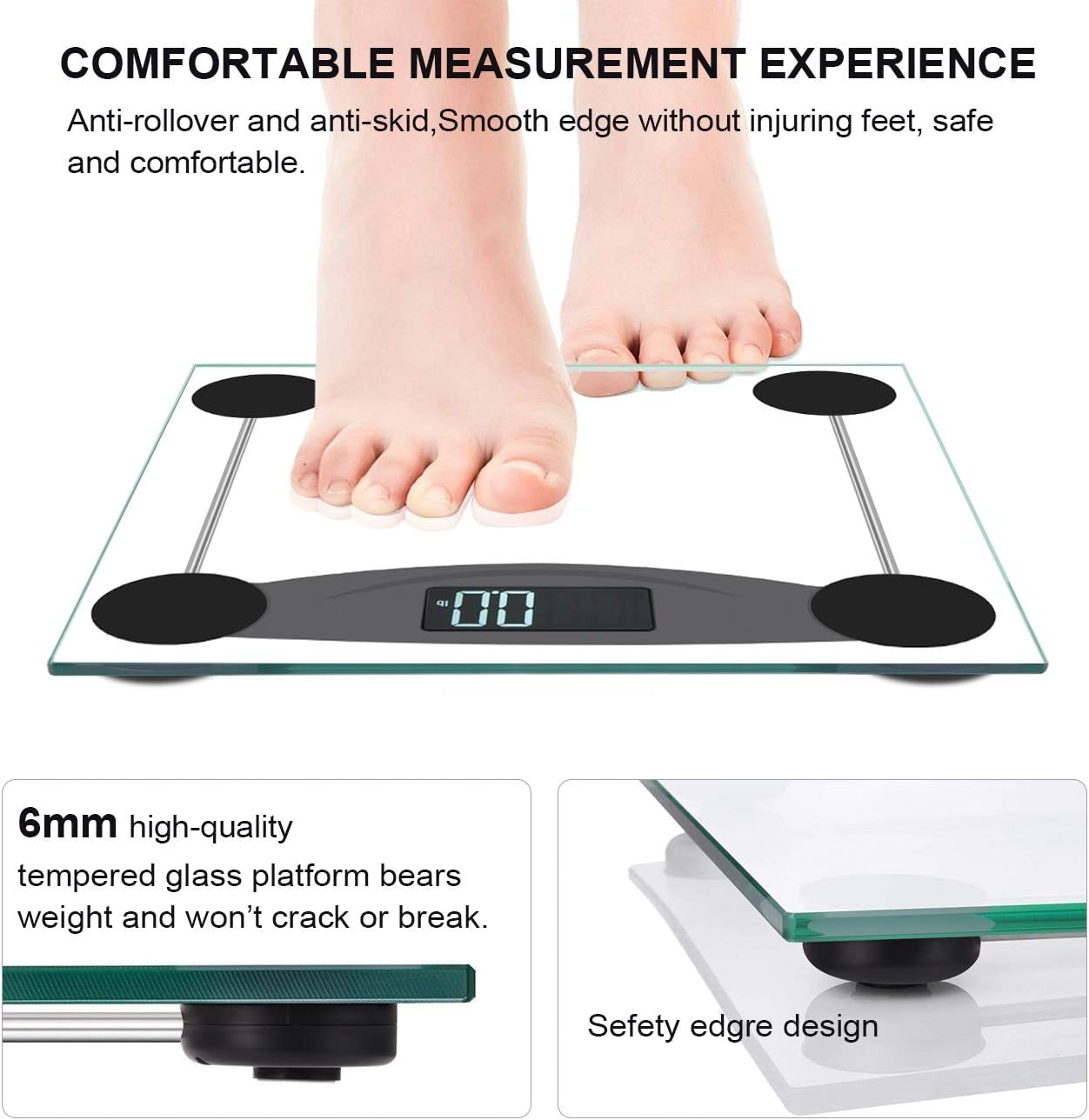 Malama Digital Body Weight Bathroom Scale, Weighing Scale with Step-On Technology, LCD Backlit Display, 400 Lbs Accurate Weight Measurements, Black