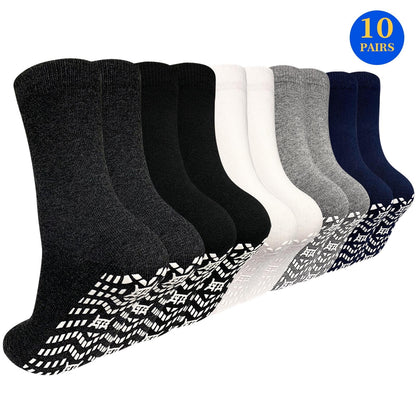 10 Pairs Non Slip Grip Socks - Ideal for Yoga, Pilates, Hospital Use - Men & Women'S Crew Sticky Gripper Socks (Size 9-11)