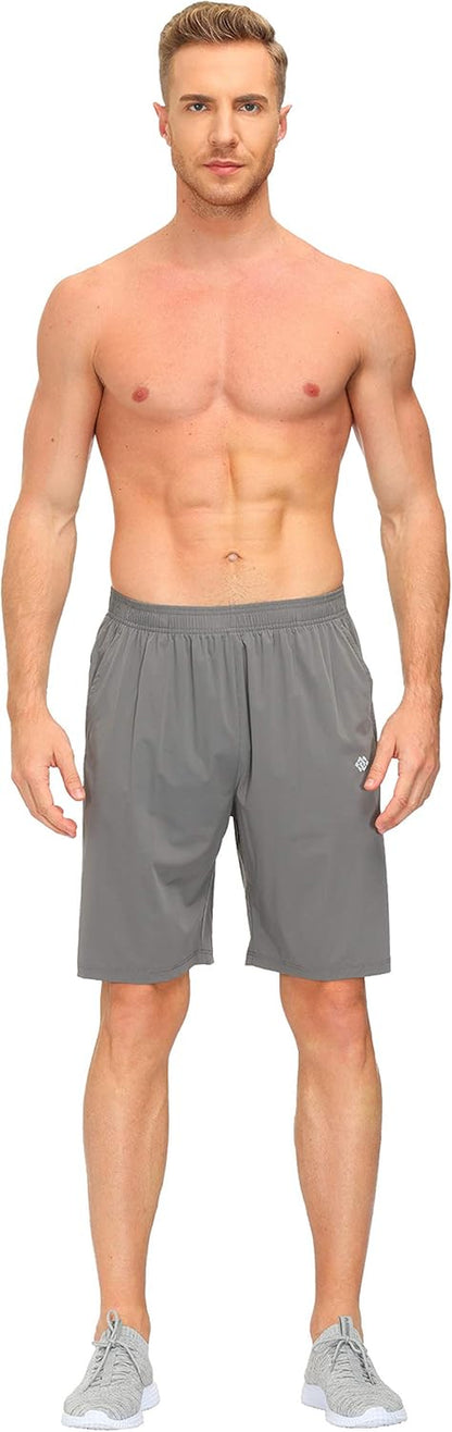 Mofiz Men'S Running Shorts Athletic Performance Shorts Gym Jogger Workout Shorts Zip Pockets Light Gray Size M