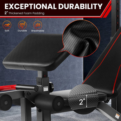 900LBS Olympic Weight Bench Set Adjustable Weight Bench with Barbell Rack, Preacher Curl, Leg Extension Multi-Purpose Workout Bench Set Full Body Strength Training