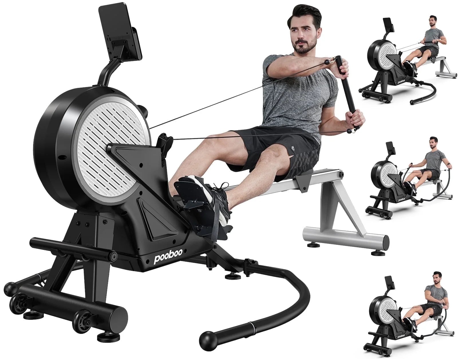 Dual Wind&Magnetic Rowing Machine 450Lbs Weight Capacity Foldable Exer ...